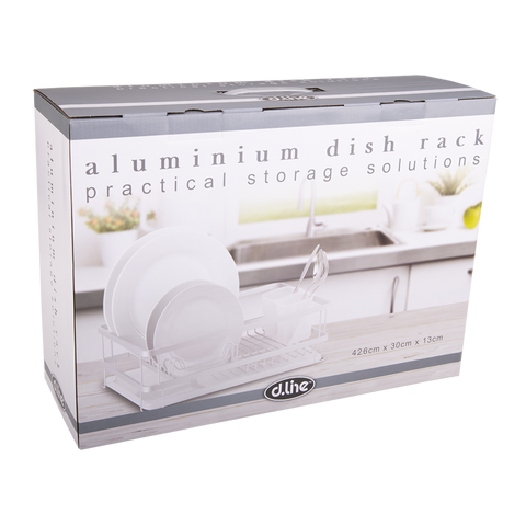 Aluminium Dish Rack with Draining Board - White
