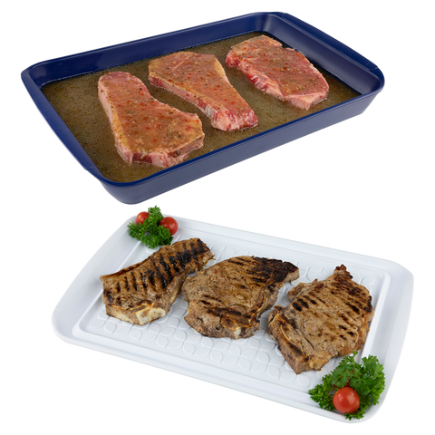 Tovolo Large Marinade Tray Set - Blue/White
