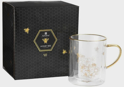 Honey Bee Glass Double Walled Mug