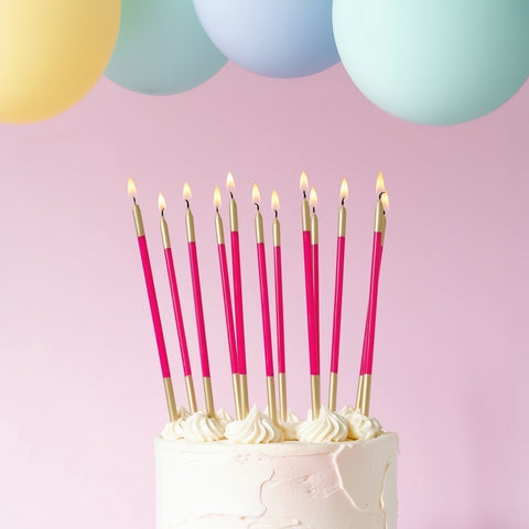 15cm Gold Double Dipped Cake Candles - Hot Pink (Pack of 12)