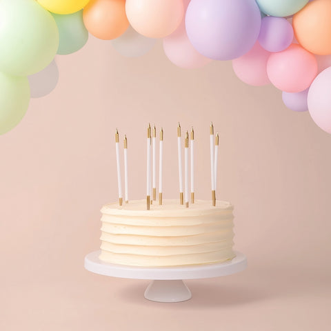 15cm Gold Double Dipped Cake Candles - White (Pack of 12)