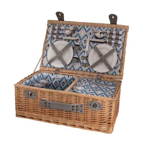 4 Person Picnic Basket - Ikat Pattern Lining