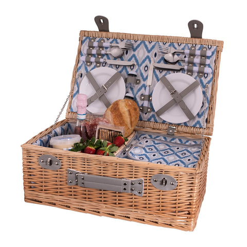 4 Person Picnic Basket - Ikat Pattern Lining