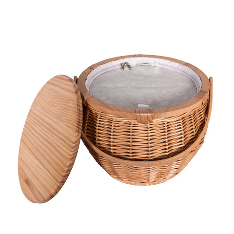 Pinewood Top Round Insulated Picnic Basket - Flora