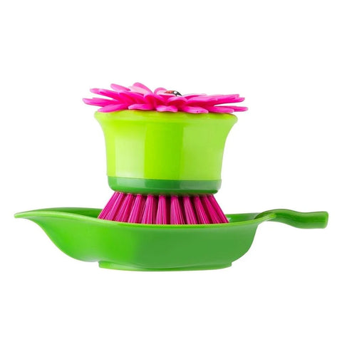Vigar Flower Power Orange Palm Dish Brush With Holder