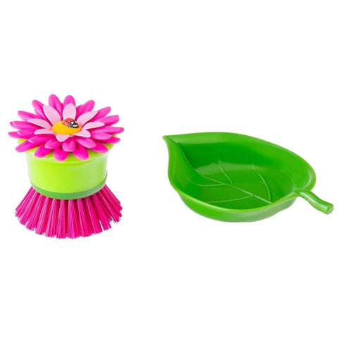 Vigar Flower Power Orange Palm Dish Brush With Holder