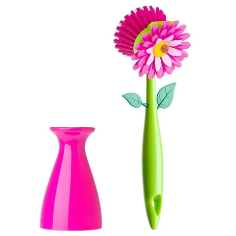 Vigar Flower Power Pink Dish Brush With Vase