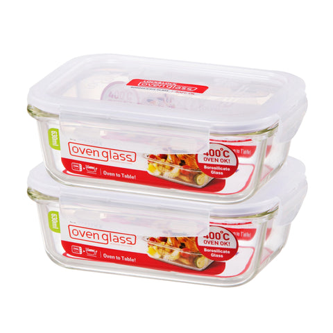 Euro Glass Boroseal Heat Resistant Glass Rectangle - 630ml Set/2