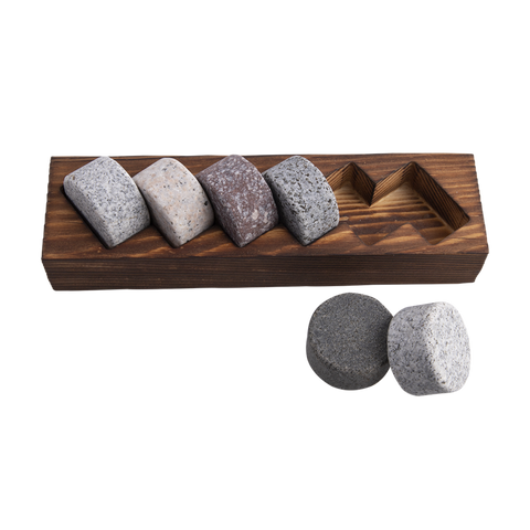 Whisky Discs Set of 6 With Wood Base