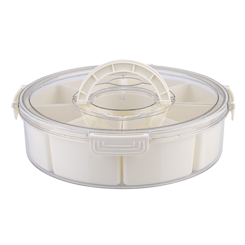 Round 9 Compartment Grazing Box W/ Carry Handles - Cream