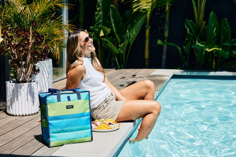 Freezable Grocery Tote Bag Stripe - Blue