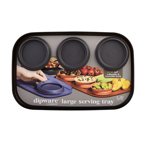 Large Serving Tray With 3 Bowls 39.4 X 25.4cm - Carbon Black