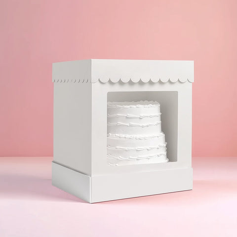 10" x 10" x 12" Tall Scalloped Cake Box - White