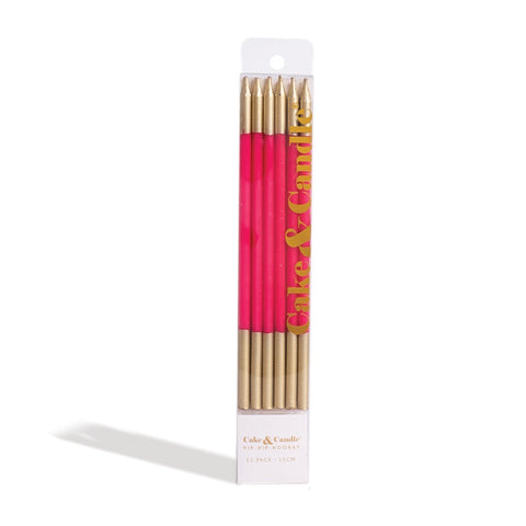 15cm Gold Double Dipped Cake Candles - Hot Pink (Pack of 12)