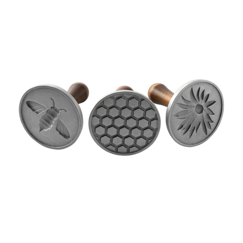Honey Bee Cookie Stamps, 7.6 x 7.6 x 8.6cm - Cast Aluminium with Wodden handle