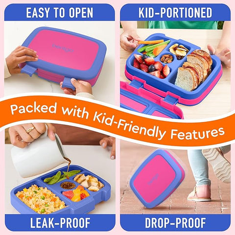 Kid's Leak-Proof Bento Lunch Box - Fuchsia / Fuchsia