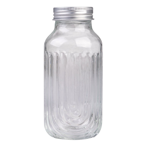 Glass Fluted Juice Bottles Set of 6, 250ml Clear