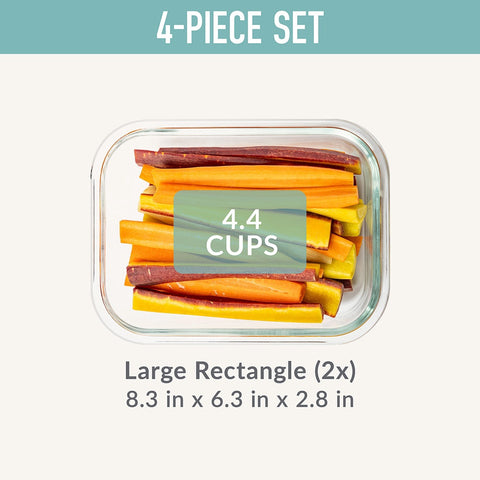 4 Piece Rectangle Glass Food Storage Set - Soft Aqua
