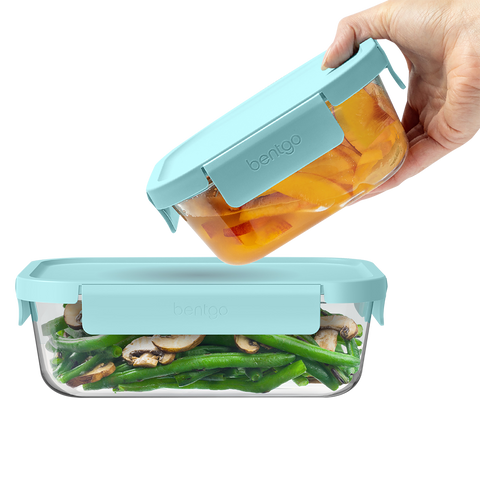 12 Piece Rectangle Glass Food Storage Set - Soft Aqua