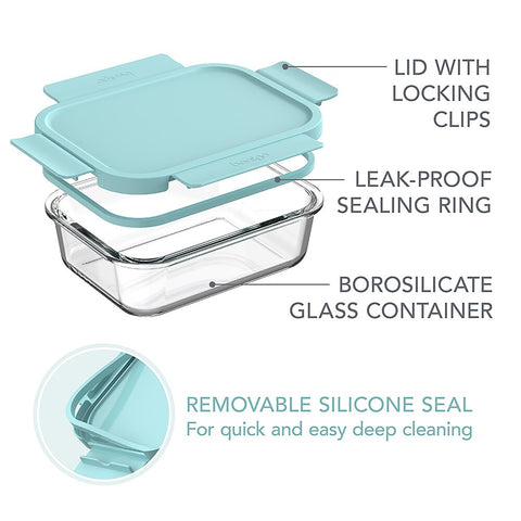 12 Piece Rectangle Glass Food Storage Set - Soft Aqua