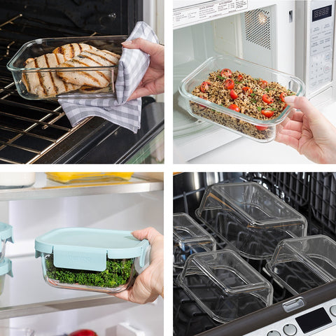 12 Piece Rectangle Glass Food Storage Set - Soft Aqua