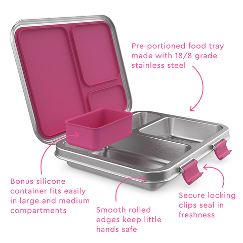 Kid's Stainless Steel Leak-Resistant Bento Lunch Box - Fuchsia