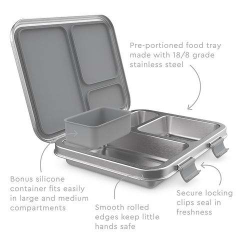 Kid's Stainless Steel Leak-Resistant Bento Lunch Box - Silver