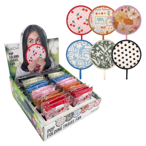 Pop Folding Travel Fan - 6 Assorted Designs