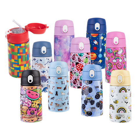 Stainless Steel Double Wall Insulated Kid's Drink Bottle W/ Sipper Straw 400ml