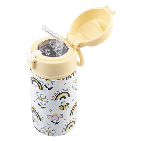 Stainless Steel Double Wall Insulated Kid's Drink Bottle W/ Sipper Straw 400ml