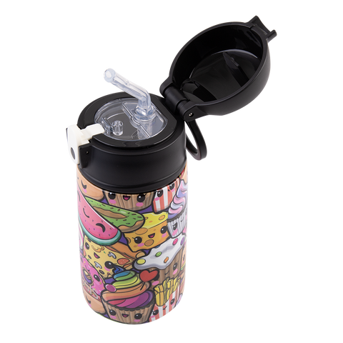Stainless Steel Double Wall Insulated Kid's Drink Bottle W/ Sipper Straw 400ml