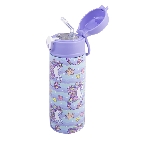 Stainless Steel Double Wall Insulated Kid's Drink Bottle with Sipper Straw 550ml
