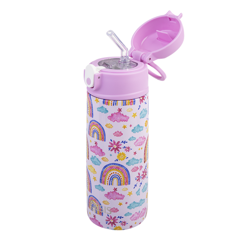 Stainless Steel Double Wall Insulated Kid's Drink Bottle with Sipper Straw 550ml