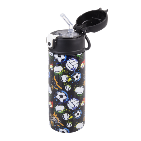 Stainless Steel Double Wall Insulated Kid's Drink Bottle with Sipper Straw 550ml