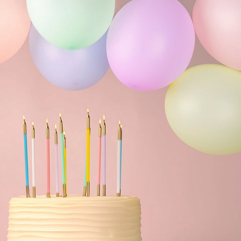 15cm Gold Double Dipped Cake Candles - Pastel Mix (Pack of 12)