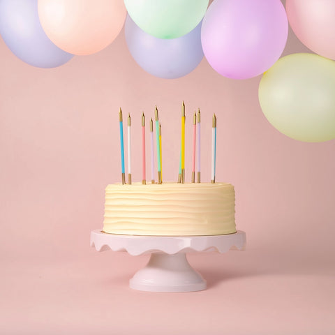 15cm Gold Double Dipped Cake Candles - Pastel Mix (Pack of 12)