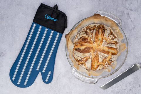 Silicone/Fabric Oven Glove Stripe - Blue