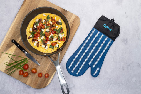 Silicone/Fabric Oven Glove Stripe - Blue