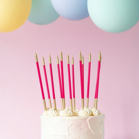 15cm Gold Double Dipped Cake Candles - Hot Pink (Pack of 12)