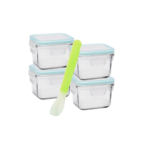 5 Piece Square Baby Set With Silicone Spoon 210Ml