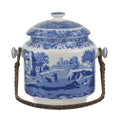 Blue Italian Biscuit Barrel With Rattan Handle 9"/23cm