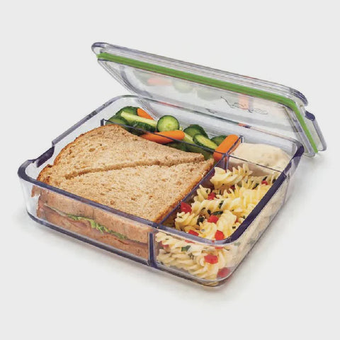 4 Compartment Clear Bento Box, 20x18.7x5.4cm - SAN, Silicone