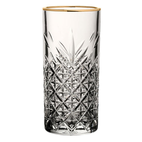 Timeless Hi Ball 450Ml Tempered Glasses With Gold Rim Set Of 4