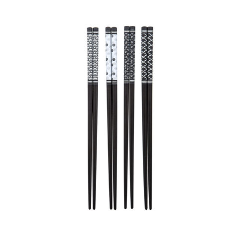Bamboo Chopsticks 4 Pairs Set Black & White