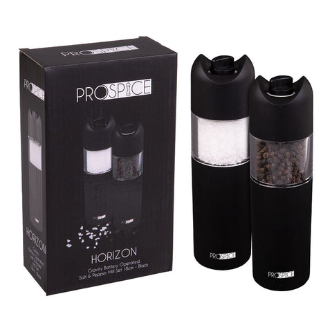 Horizon Gravity Battery Operated Salt & Pepper Mill Set 18cm - Black