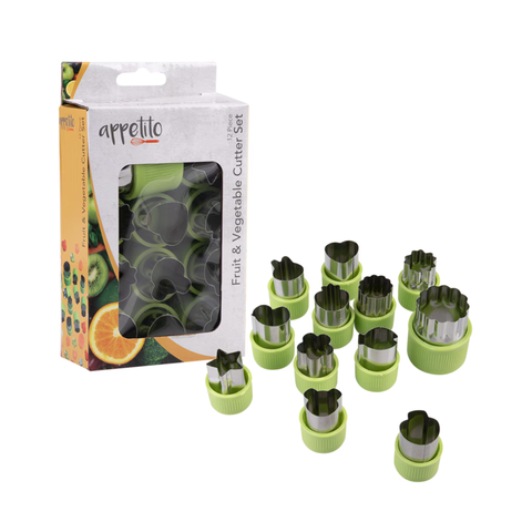 Fruit & Vegetable Cutters Set 12 Assorted Shapes - Green