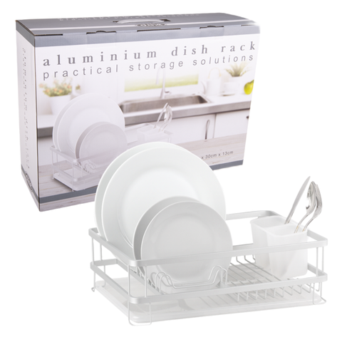 Aluminium Dish Rack with Draining Board - White