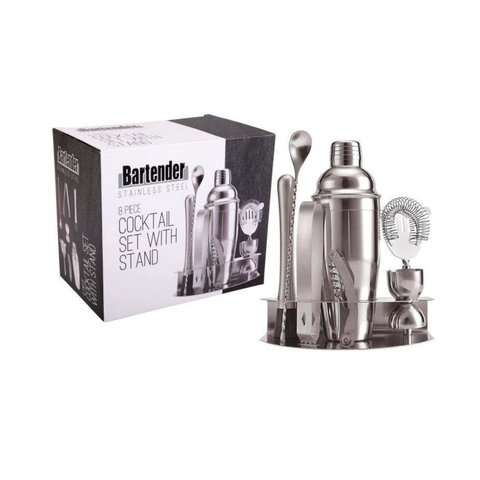 8 Piece Stainless Steel Cocktail Set With Stand