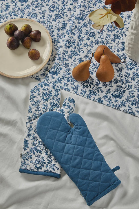Floral Sonata Oven Mitt 2 Pack 19x35cm Blue