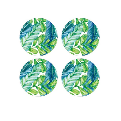 Round Tropical Leaves Glass Coasters